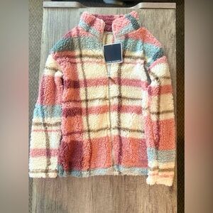 NWT Jason Maxwell Plaid Multicolor Fuzzy Zip Up Jacket Size Small